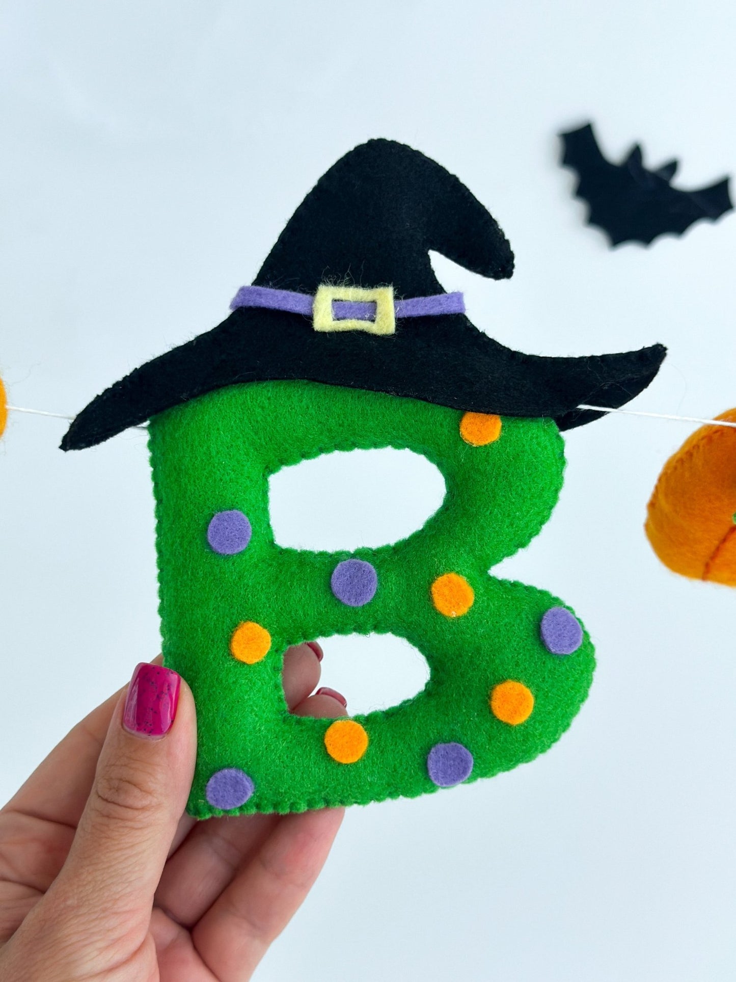 Halloween Felt Garland – Boo Banner with Ghost, Pumpkin & Bats – Handmade Spooky Decoration - WoollyFox