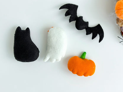 Halloween Felt Ornament Set – Ghost, Bat, Cat & Pumpkin Decor - WoollyFox