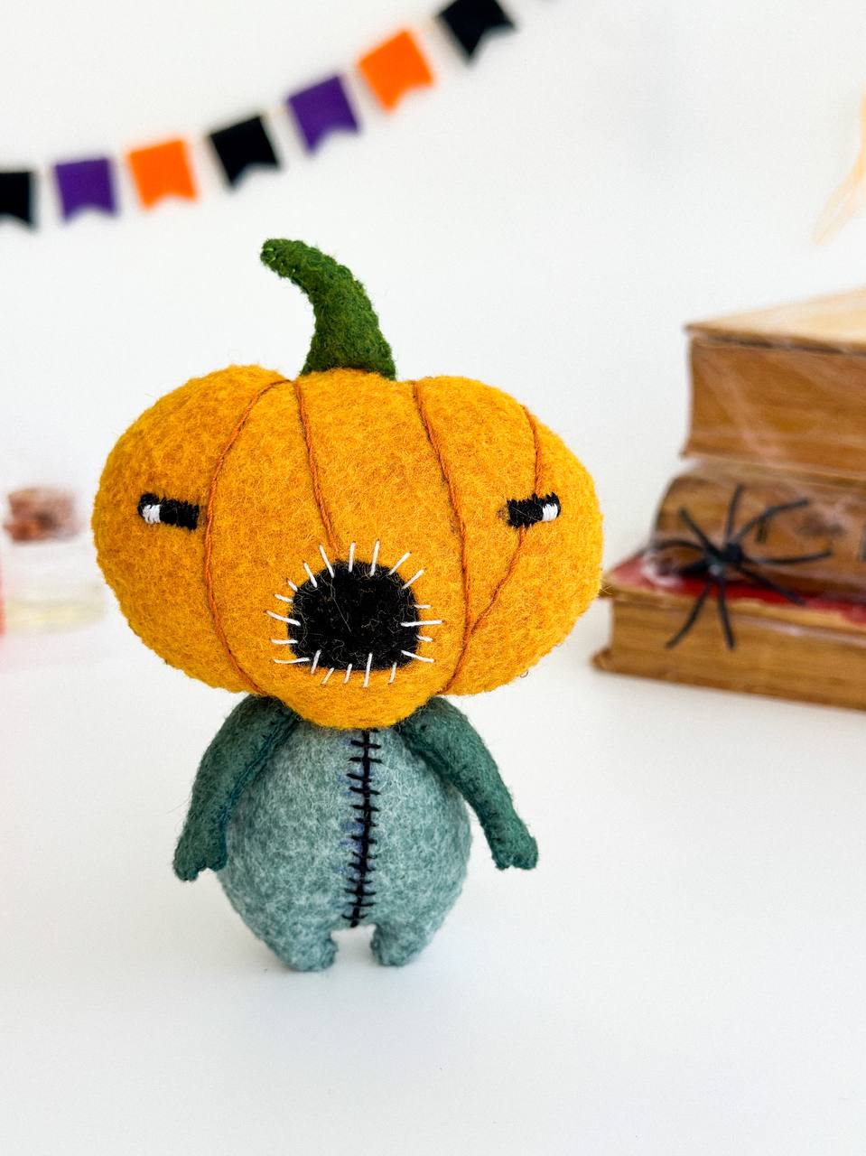 Halloween Pumpkin Ornament – Spooky Handmade Felt Decoration - WoollyFox