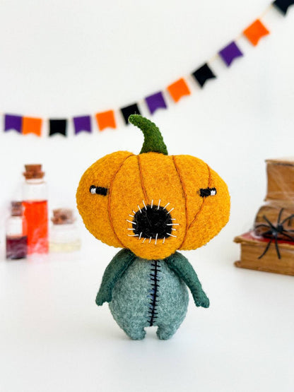 Halloween Pumpkin Ornament – Spooky Handmade Felt Decoration - WoollyFox