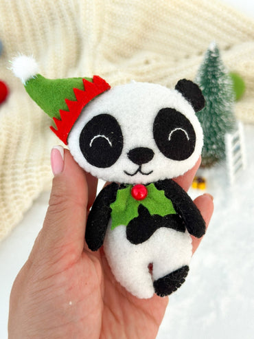 Handmade Christmas Panda Ornament for Tree - WoollyFox