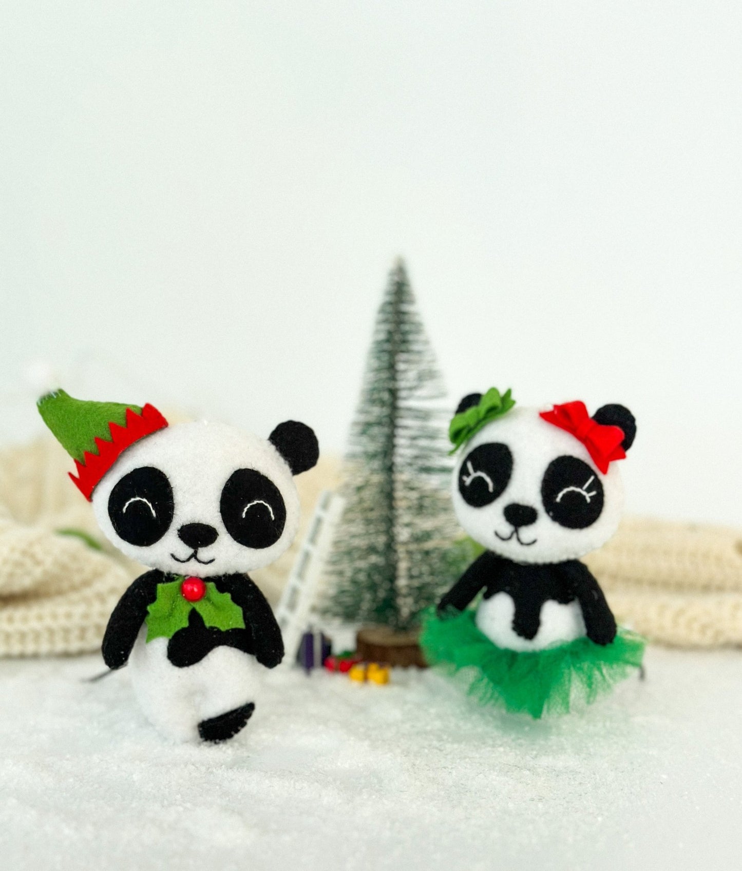 Handmade Christmas Panda Ornament for Tree - WoollyFox