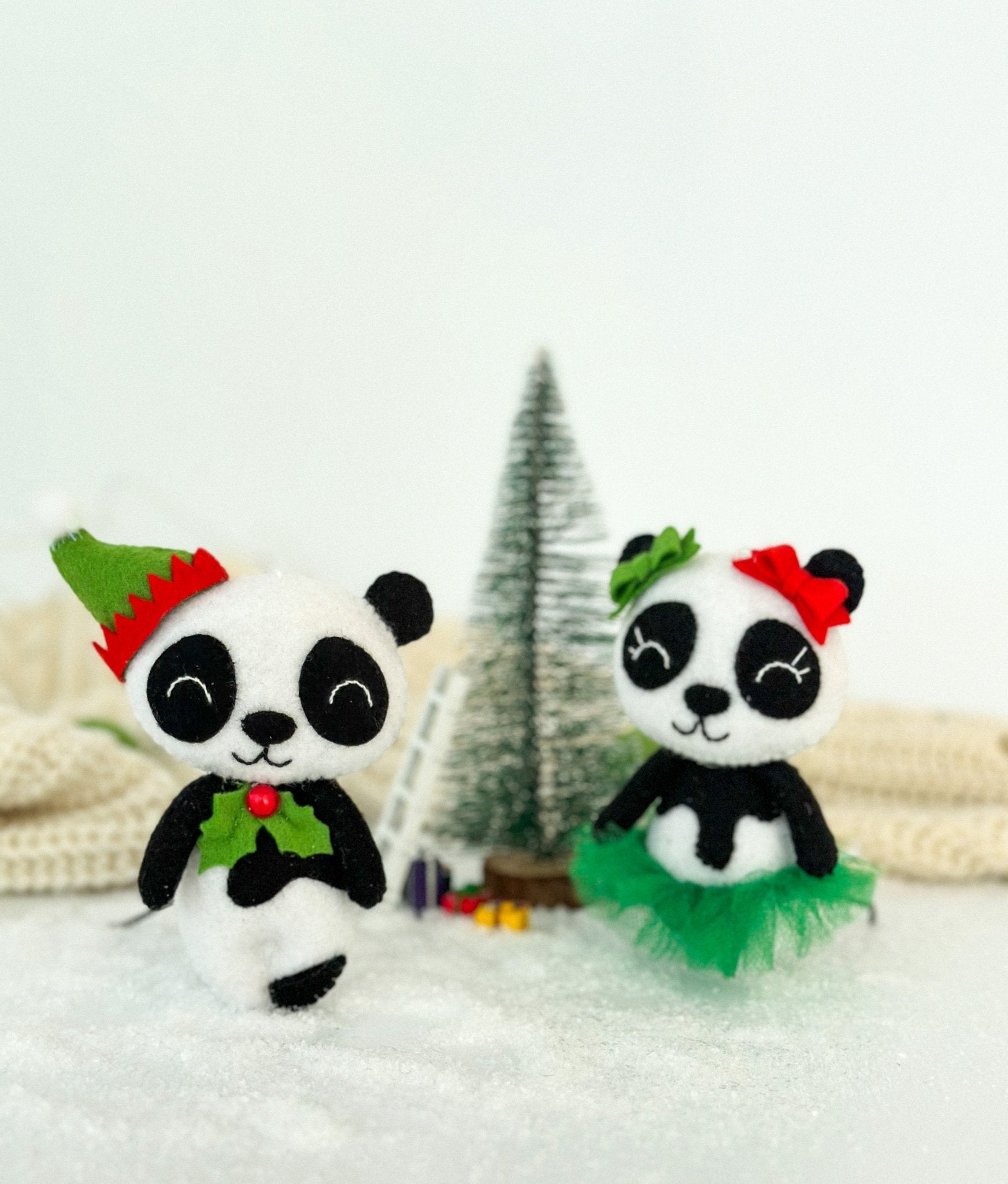 Handmade Christmas Panda Ornament for Tree - WoollyFox