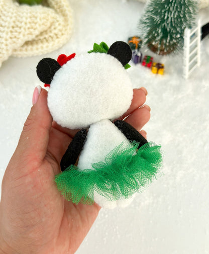 Handmade Christmas Panda Ornament for Tree - WoollyFox