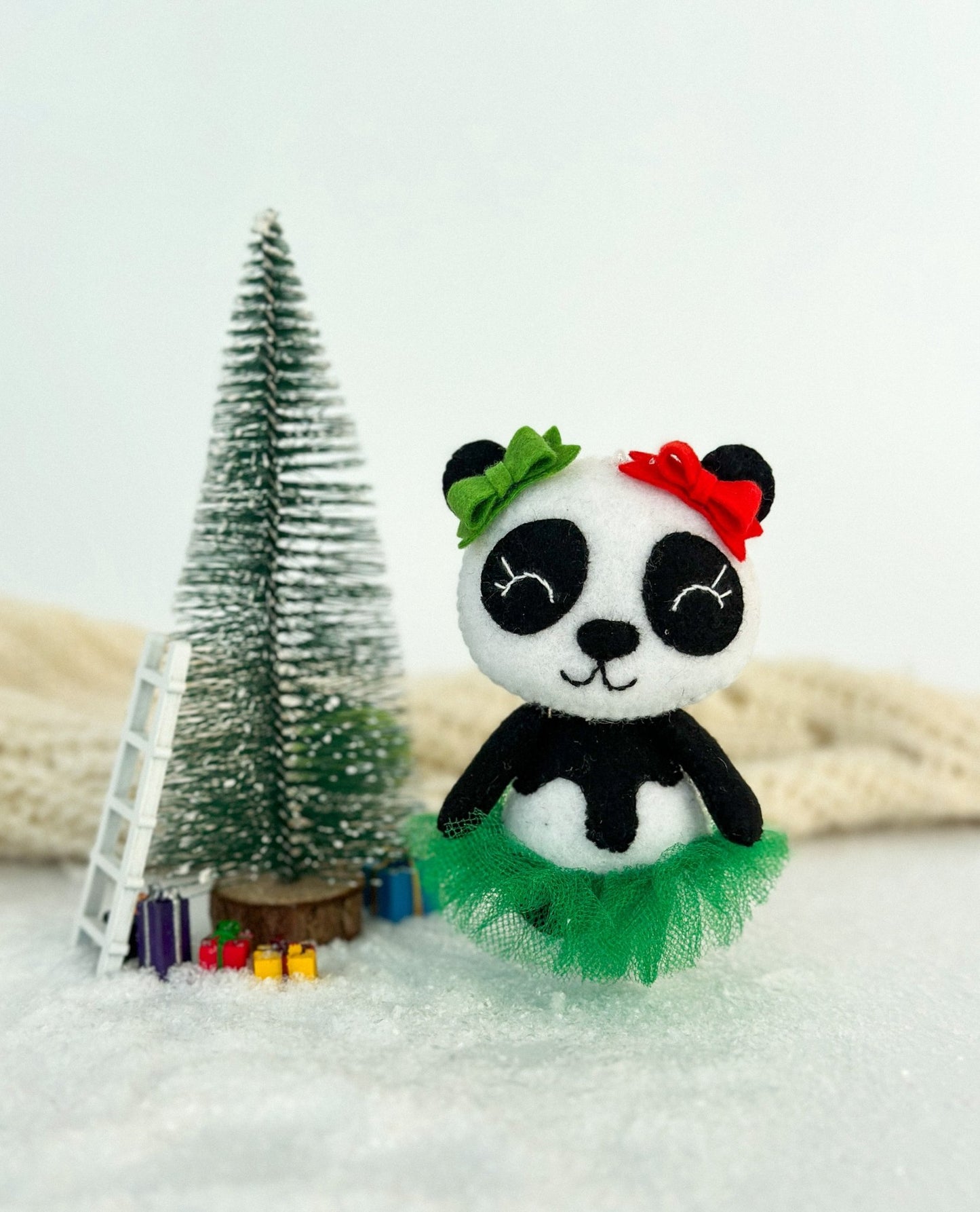 Handmade Christmas Panda Ornament for Tree - WoollyFox