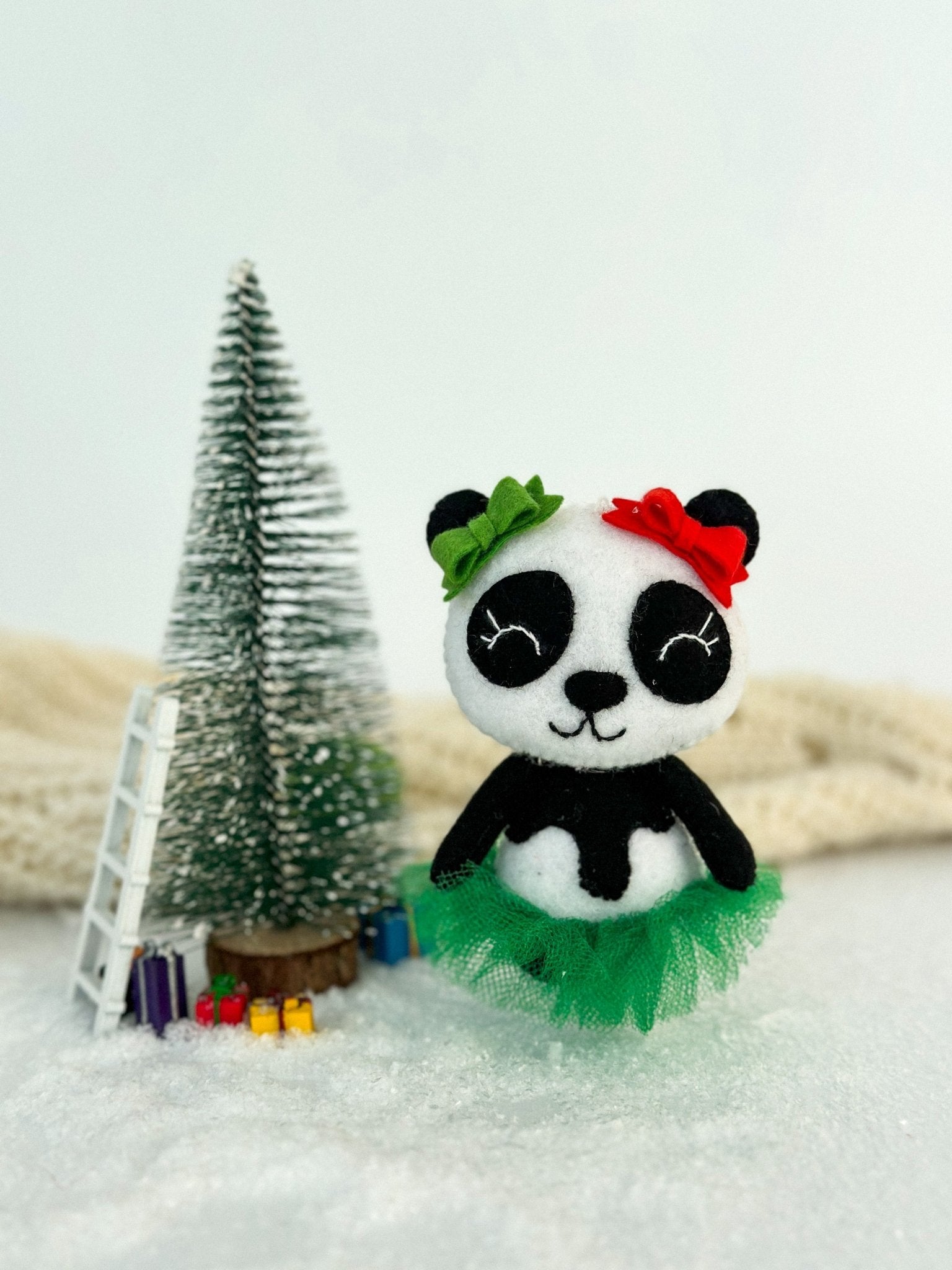 Handmade Christmas Panda Ornament for Tree - WoollyFox