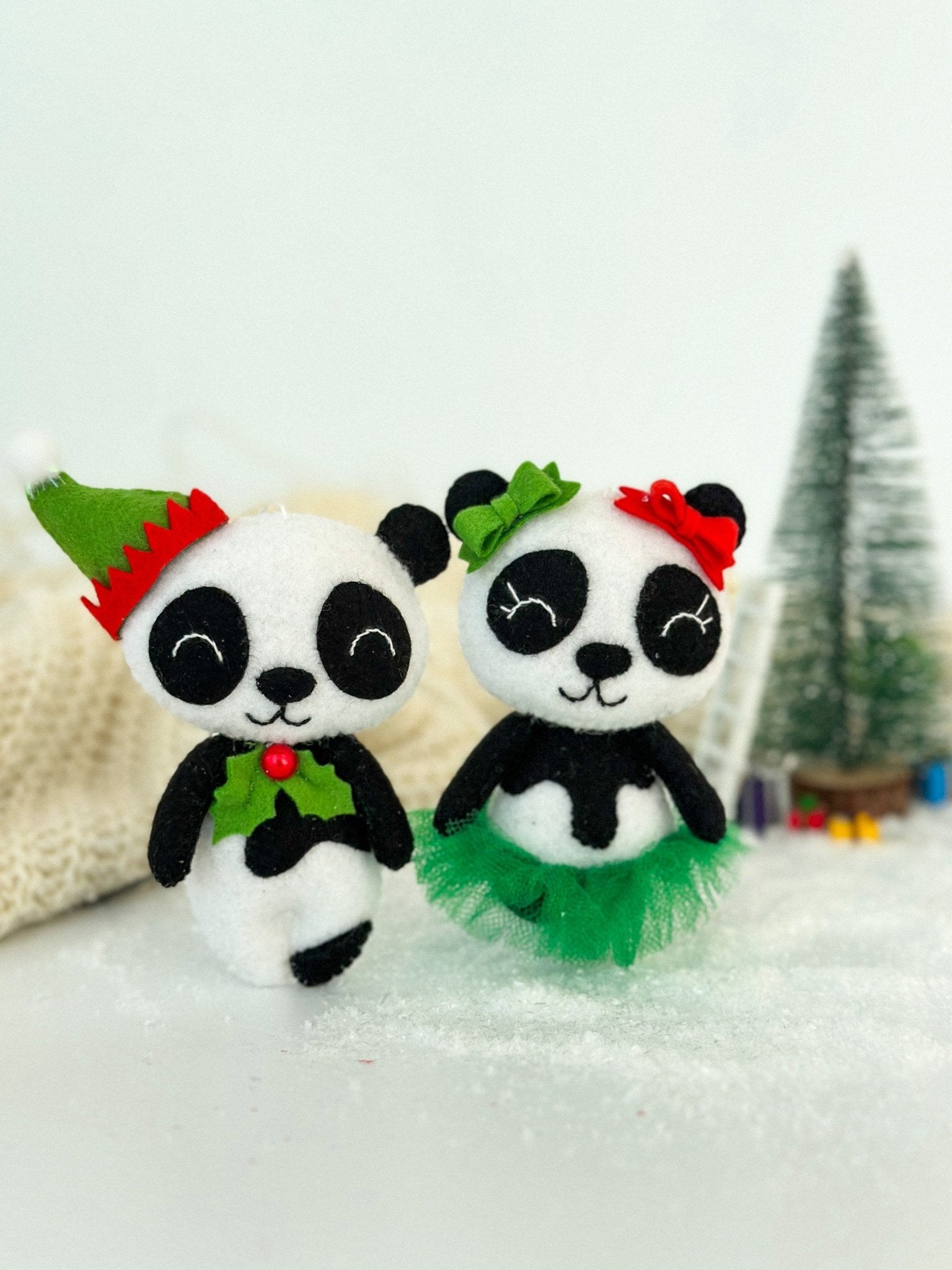 Handmade Christmas Panda Ornament for Tree - WoollyFox