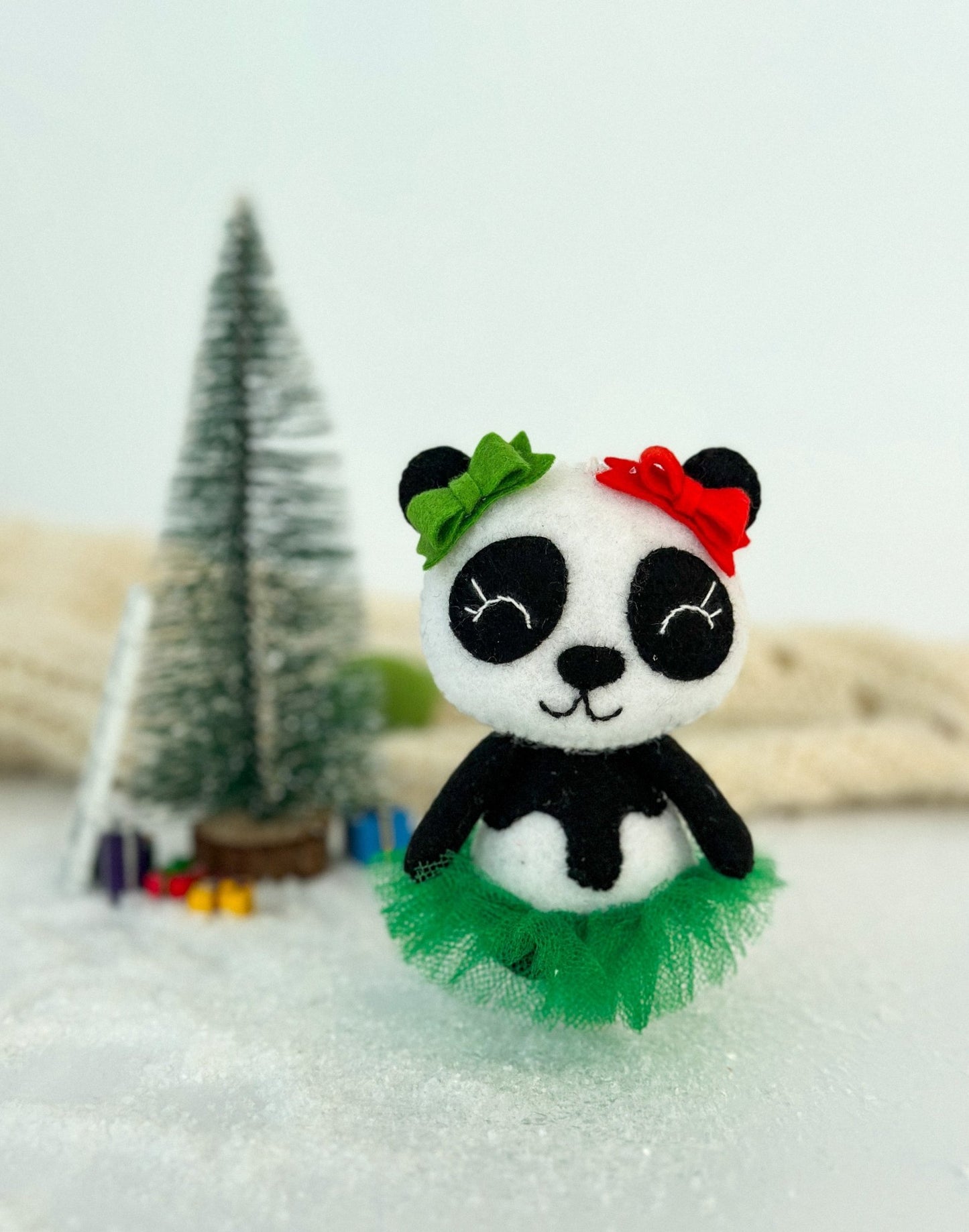 Handmade Christmas Panda Ornament for Tree - WoollyFox