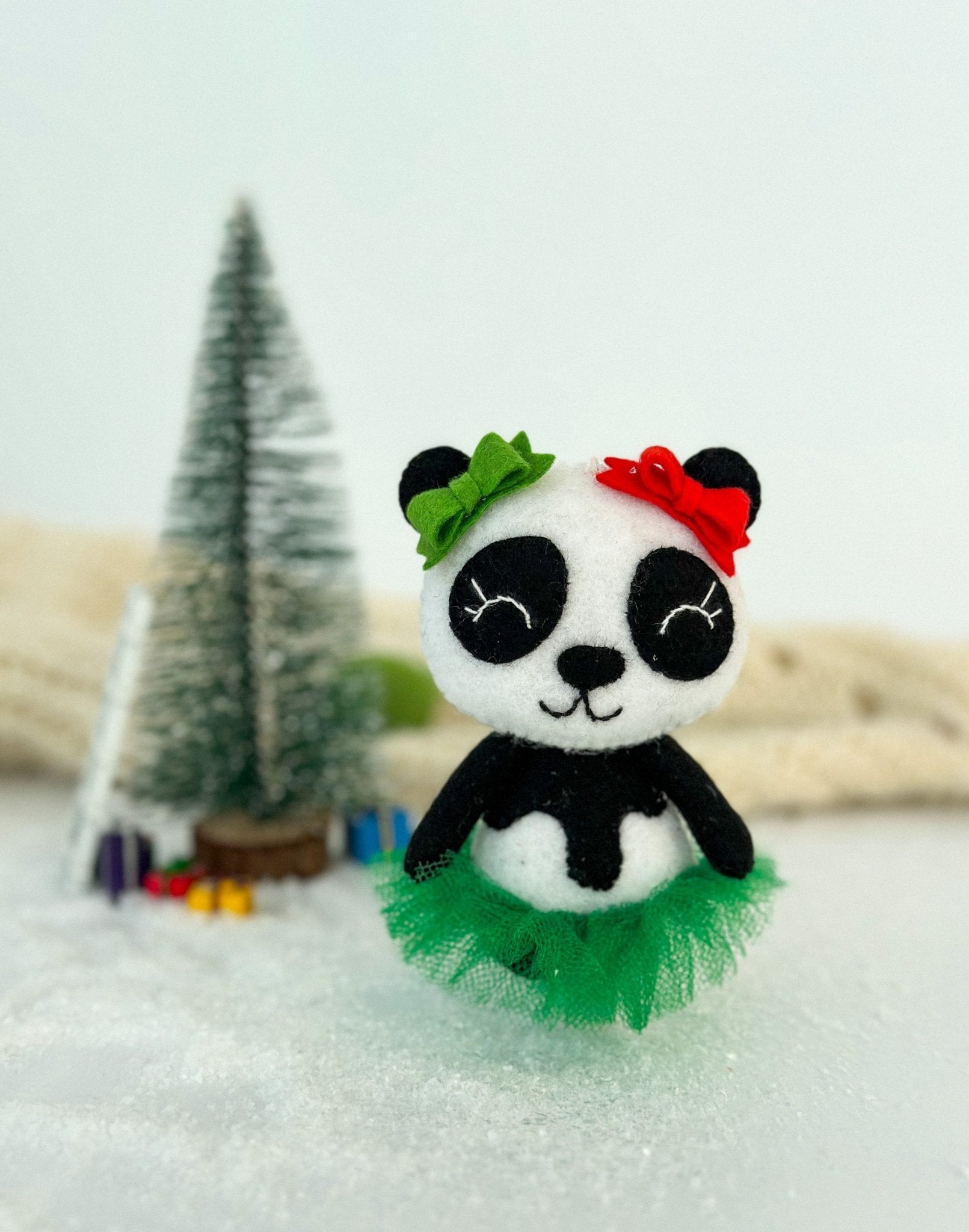Handmade Christmas Panda Ornament for Tree - WoollyFox