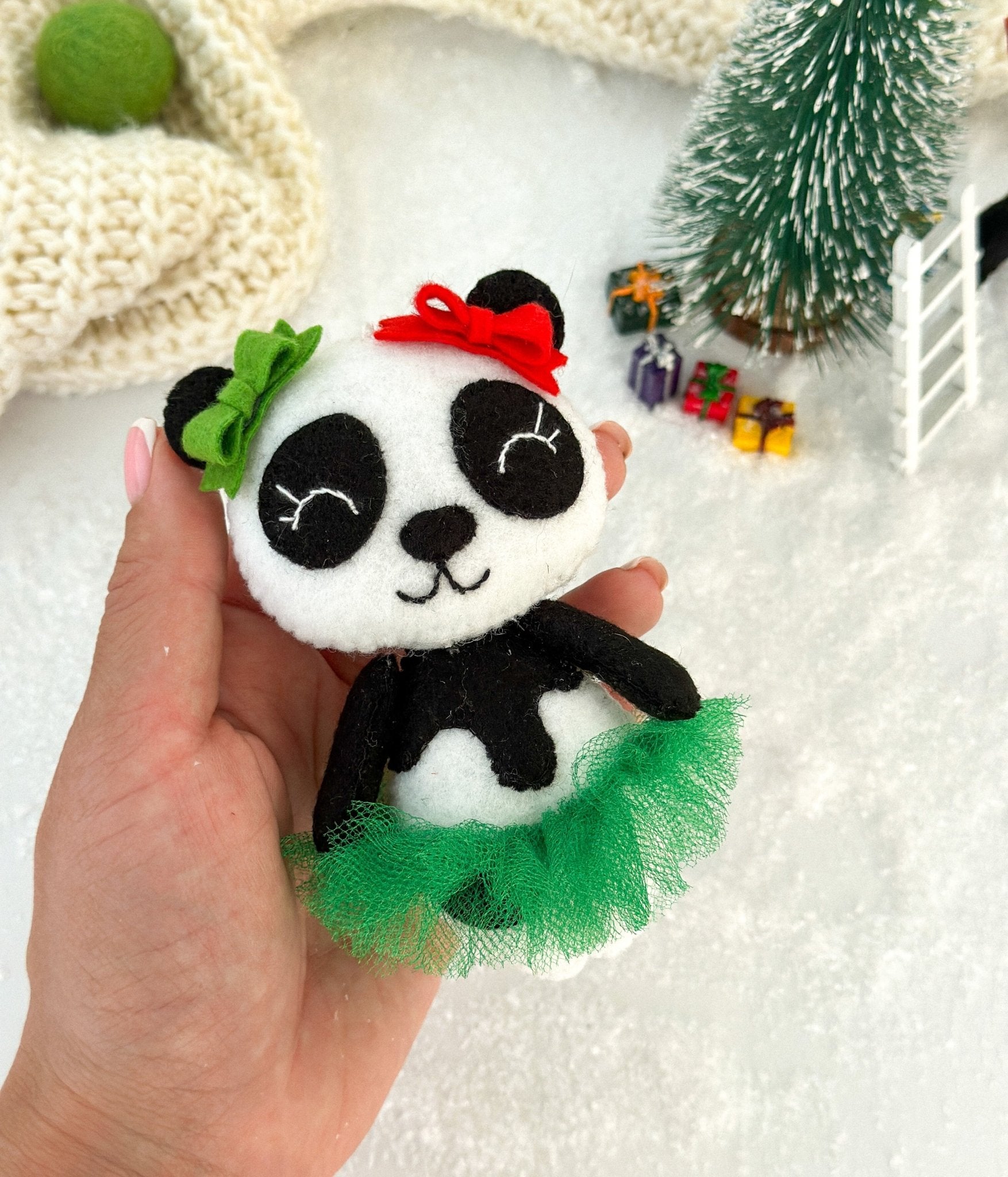 Handmade Christmas Panda Ornament for Tree - WoollyFox