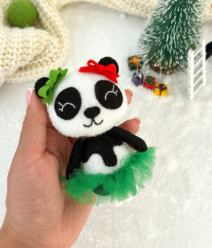 Handmade Christmas Panda Ornament for Tree - WoollyFox