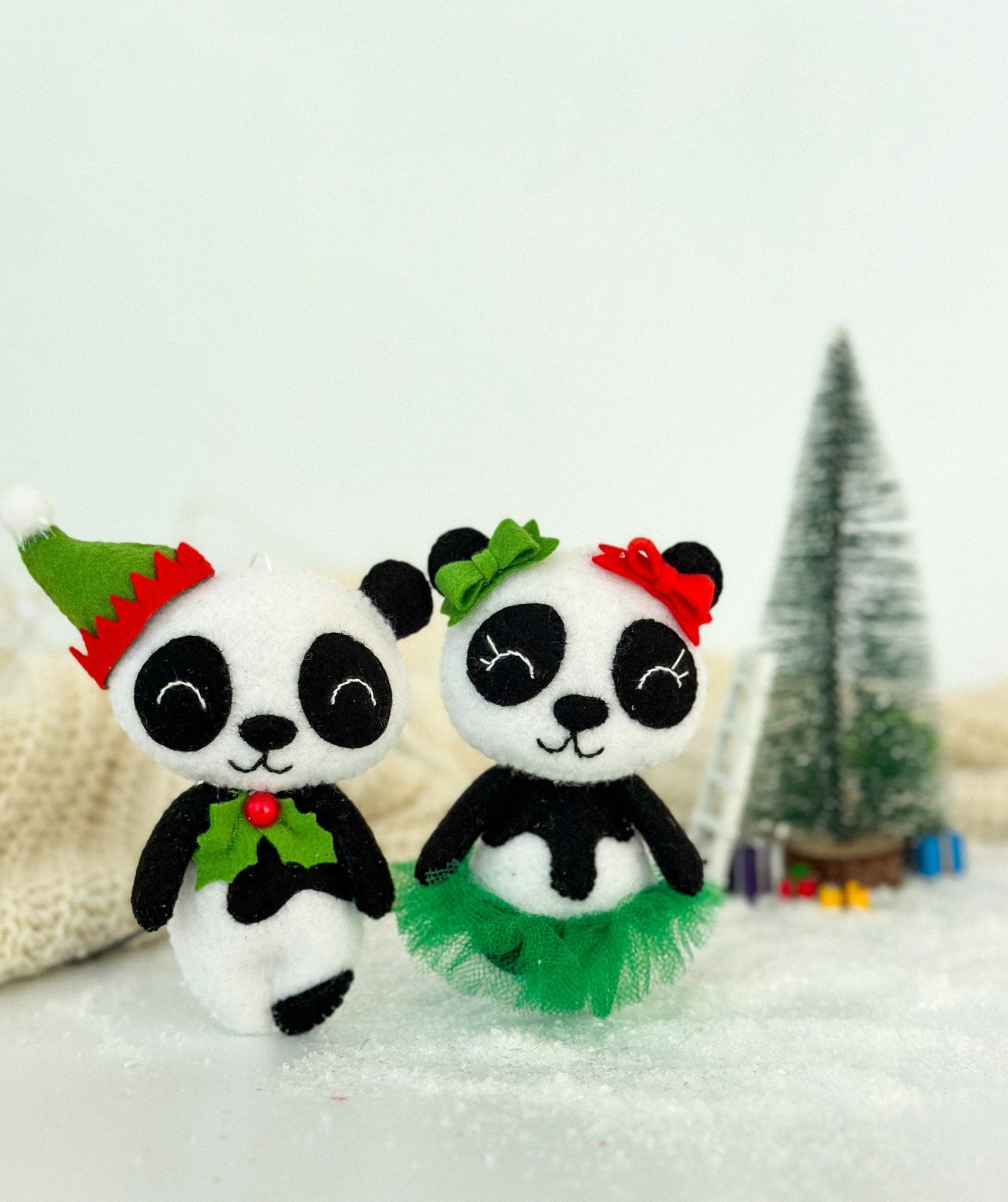 Handmade Christmas Panda Ornament for Tree - WoollyFox