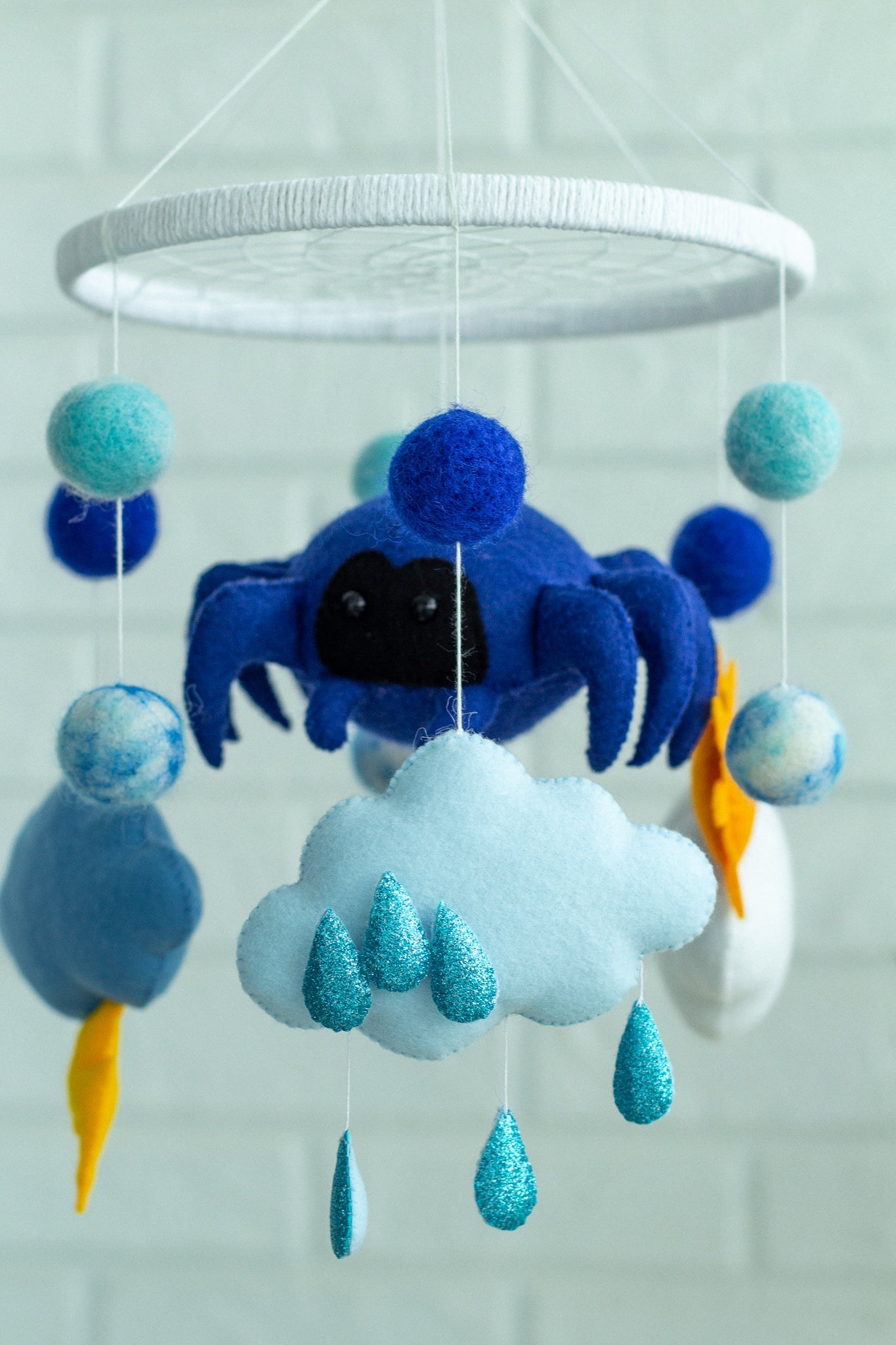 Handmade Felt Baby Mobile – Sun, Clouds, Rain & Friendly Spider - WoollyFox