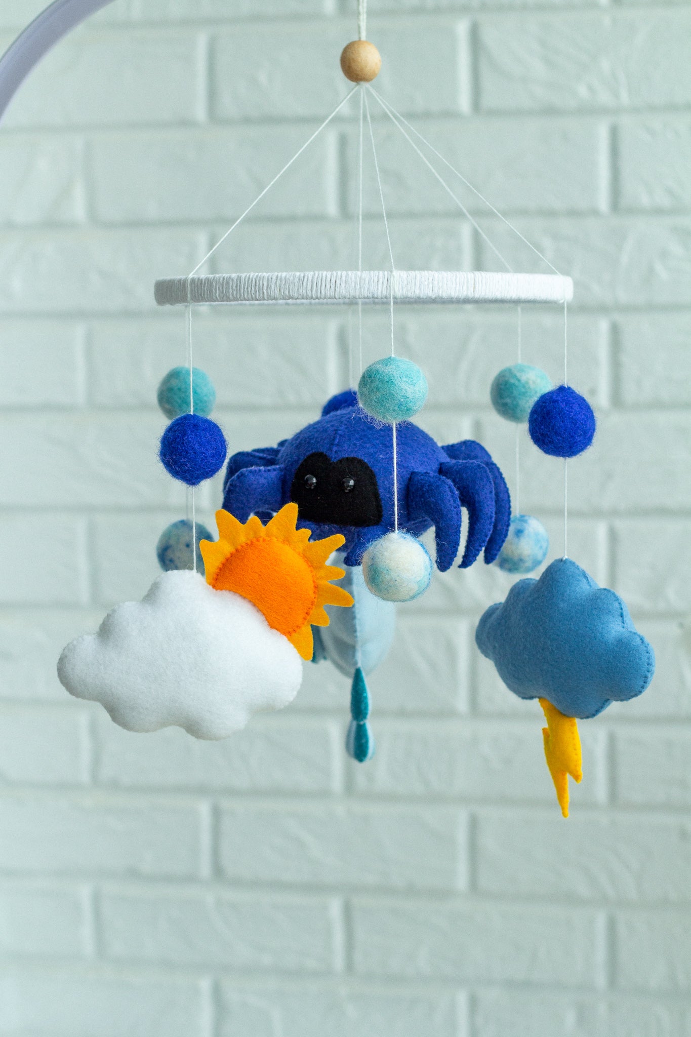 Handmade Felt Baby Mobile – Sun, Clouds, Rain & Friendly Spider - WoollyFox