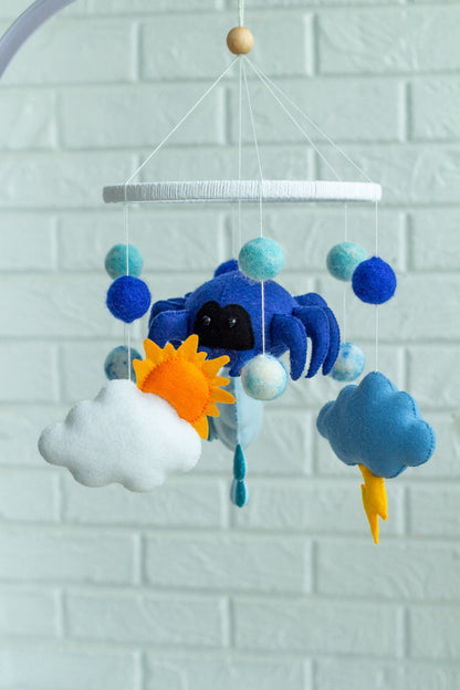 Handmade Felt Baby Mobile – Sun, Clouds, Rain & Friendly Spider - WoollyFox