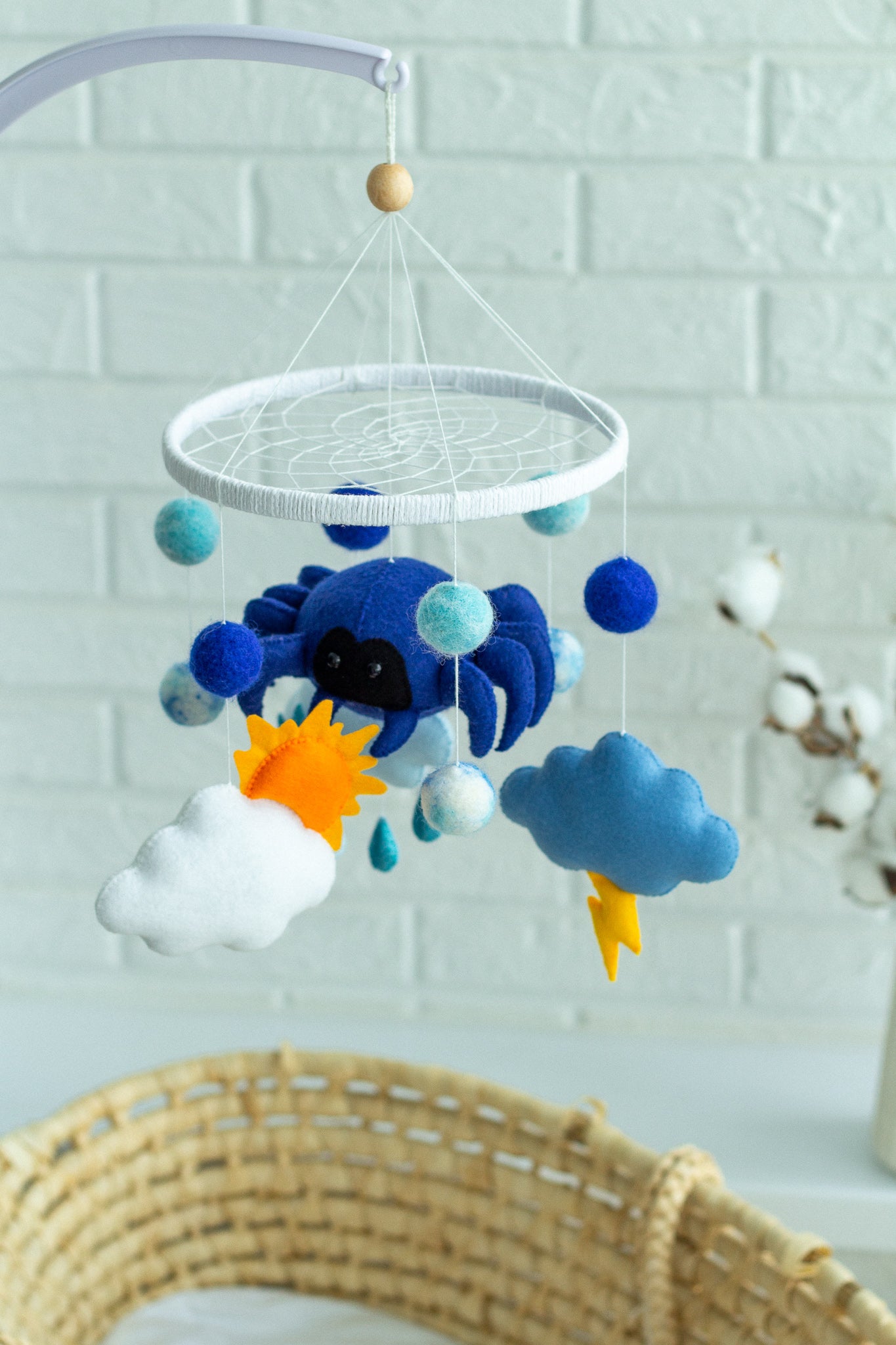 Handmade Felt Baby Mobile – Sun, Clouds, Rain & Friendly Spider - WoollyFox