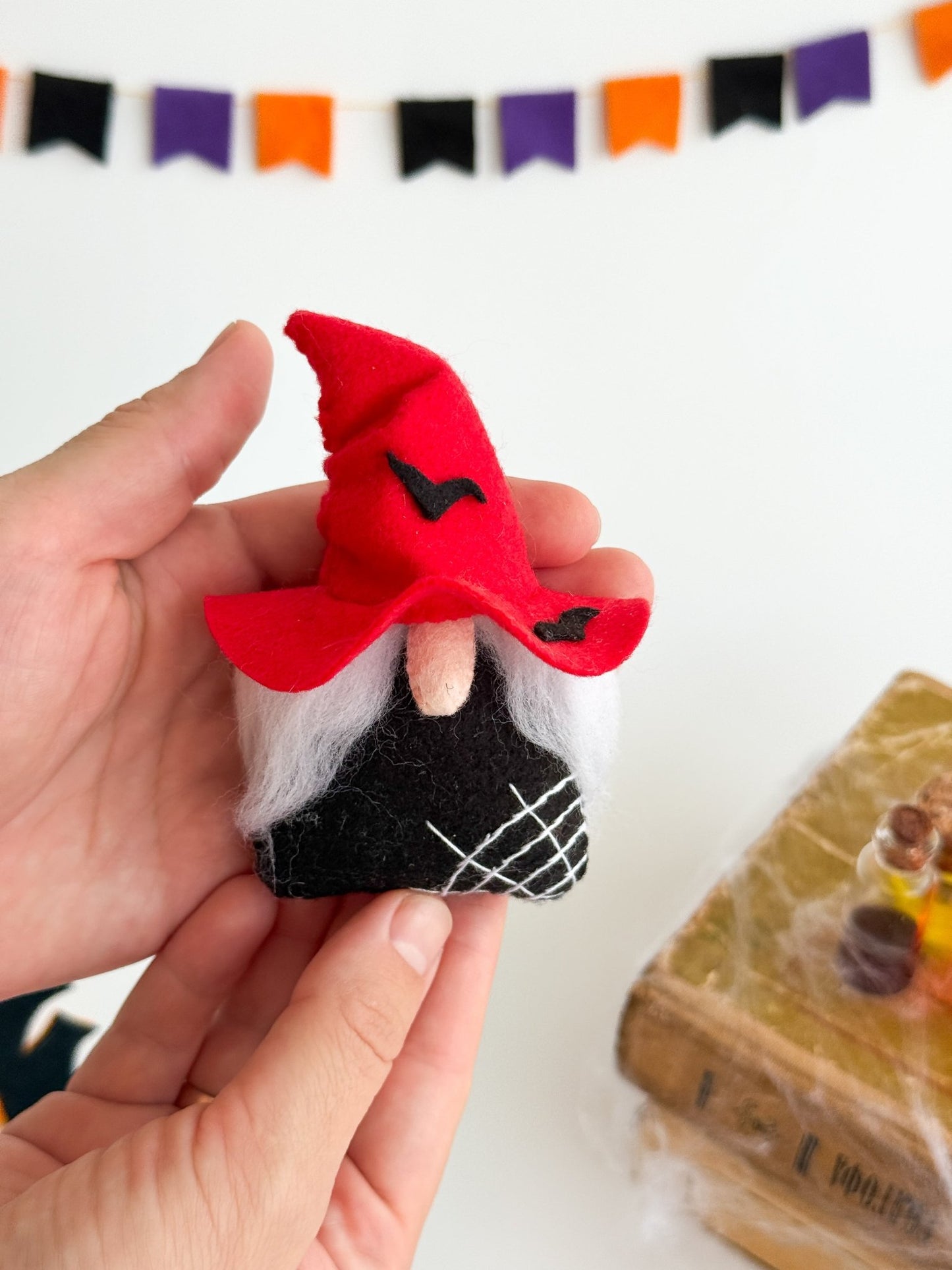 Handmade Felt Halloween Gnome – Witch & Wizard Spooky Decor - WoollyFox