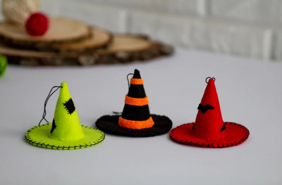 Hanging Witch Hats – Felt Halloween Tree Decorations, Colorful Witch Hat Ornaments, Halloween Home Decor - WoollyFox