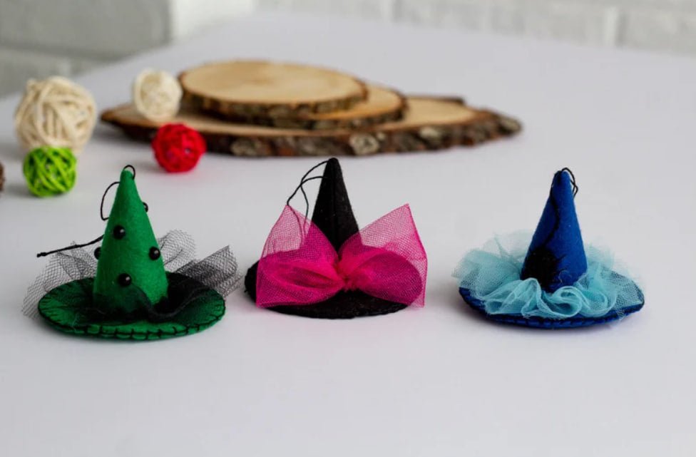 Hanging Witch Hats – Felt Halloween Tree Decorations, Colorful Witch Hat Ornaments, Halloween Home Decor - WoollyFox