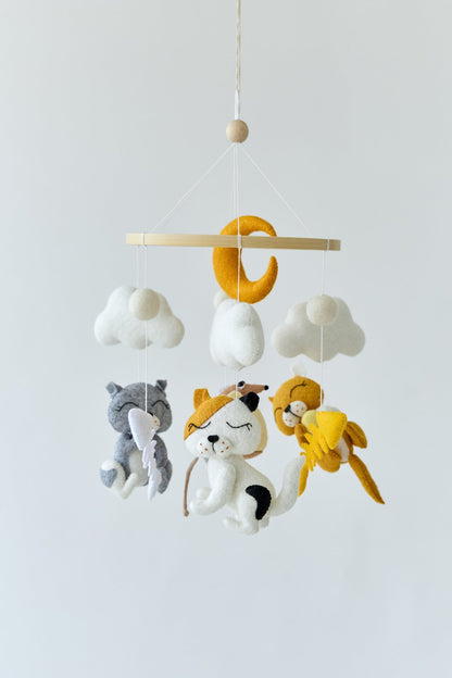 Kitten Baby Mobile – Handmade Cat and Mouse Crib Decor - WoollyFox