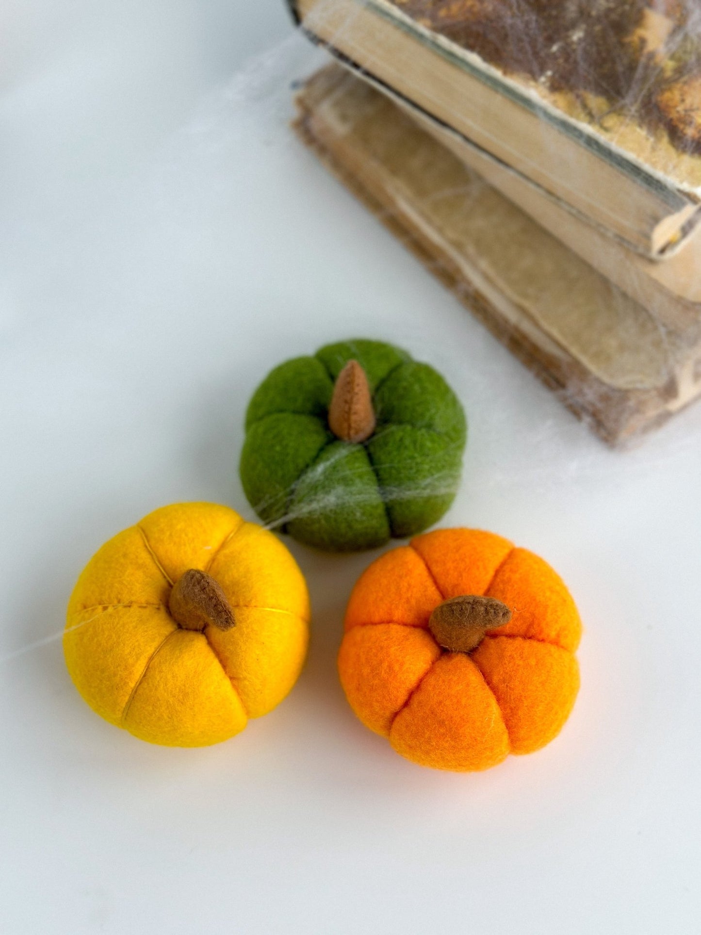 Mini Felt Halloween Pumpkins – Set of 3, Soft Autumn Decor for Spooky Season - WoollyFox
