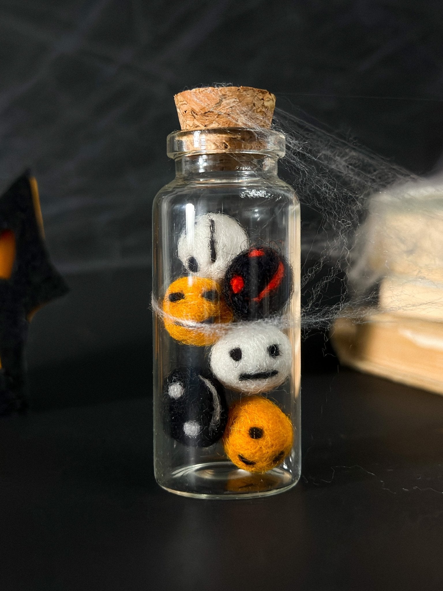 Mini Halloween Bottle Decor – Ghost Bottle or Felt Balls Jar - WoollyFox