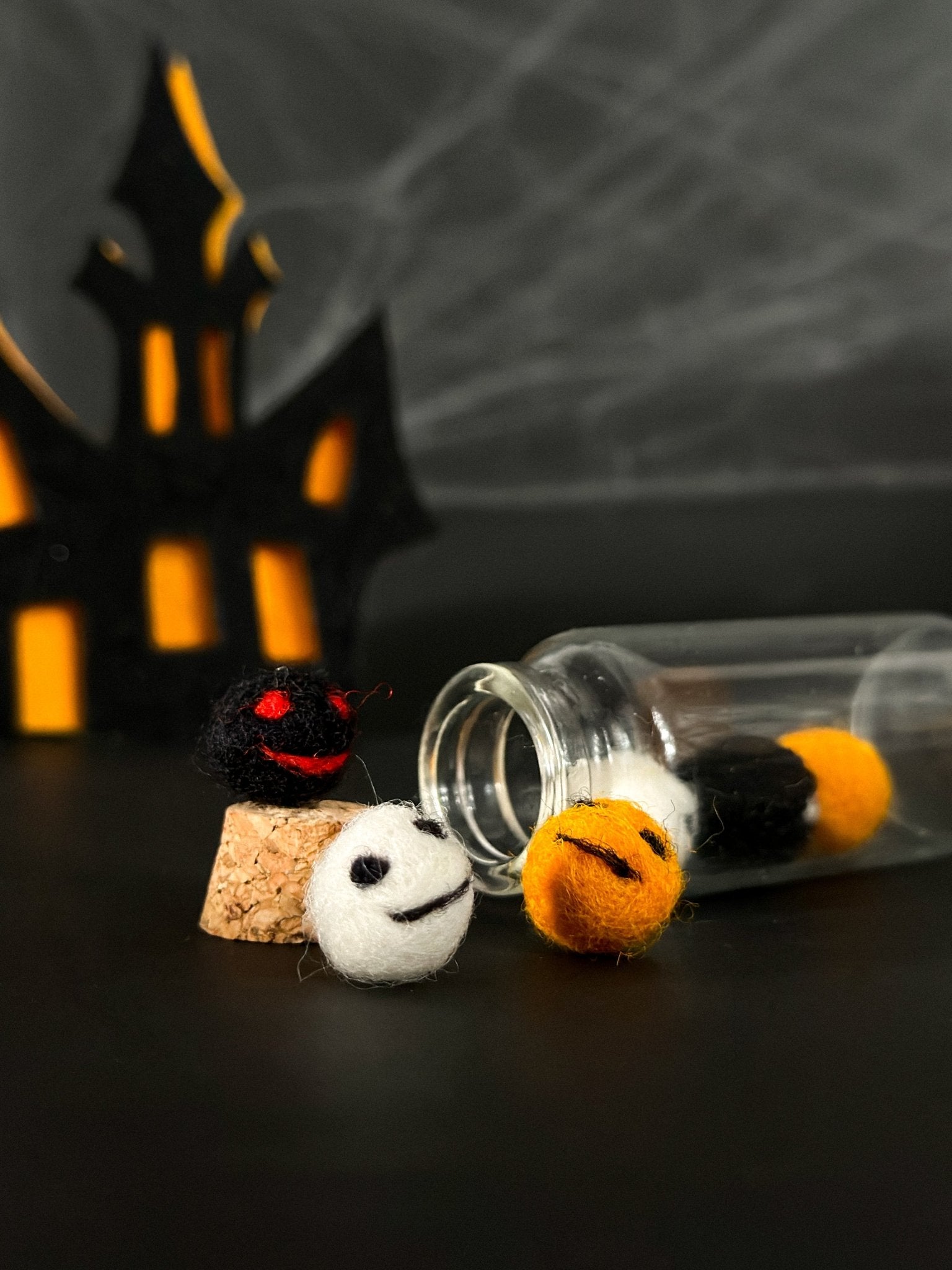 Mini Halloween Bottle Decor – Ghost Bottle or Felt Balls Jar - WoollyFox