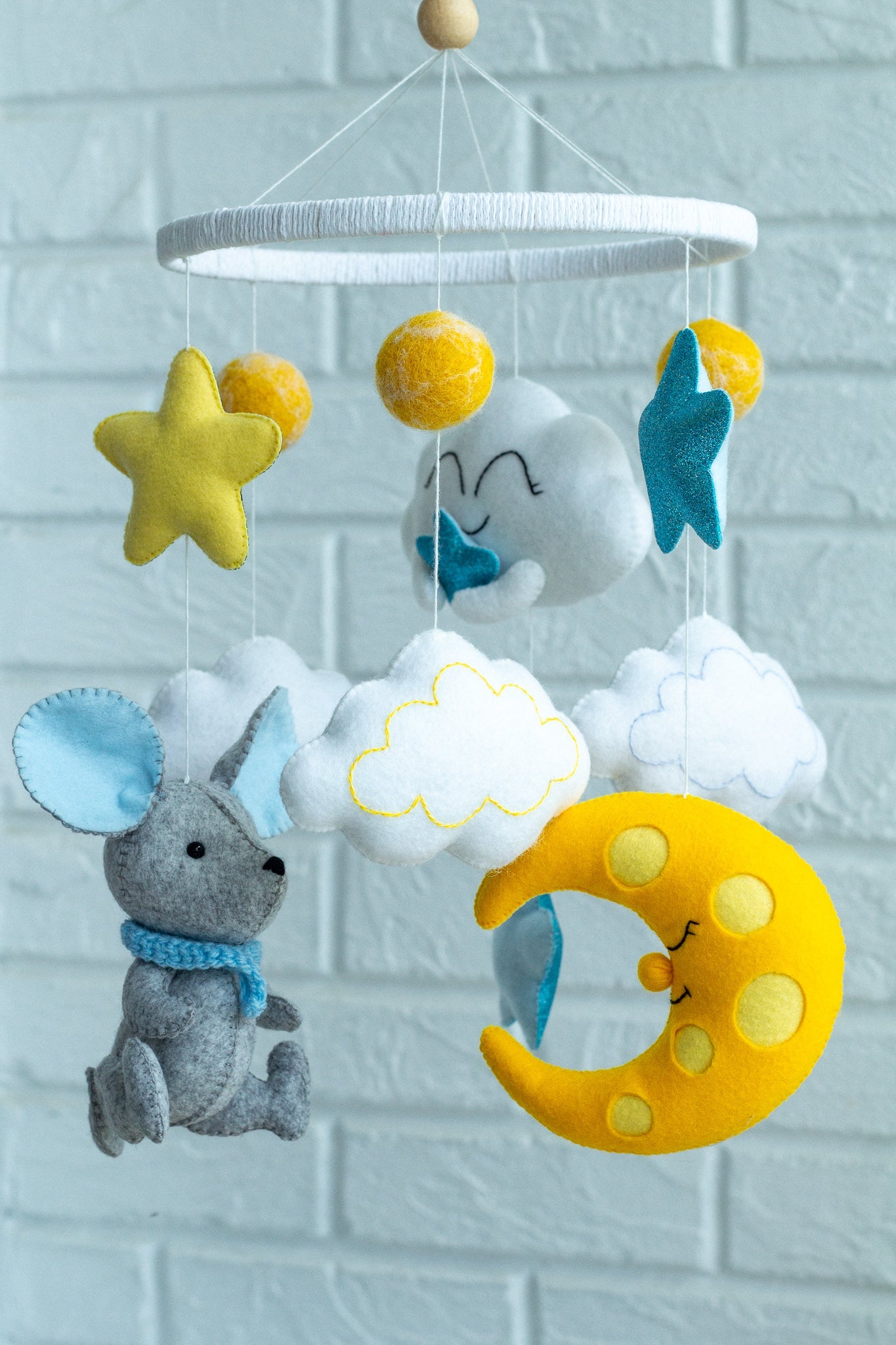 Mouse baby crib mobile, New mom gift - WoollyFox