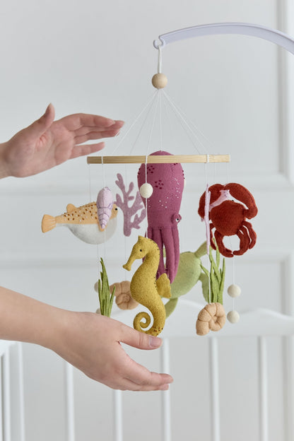 Ocean Baby Mobile – Felt Sea Animal Crib Mobile with Octopus, Seahorse, Turtle, Fish & Crab - WoollyFox