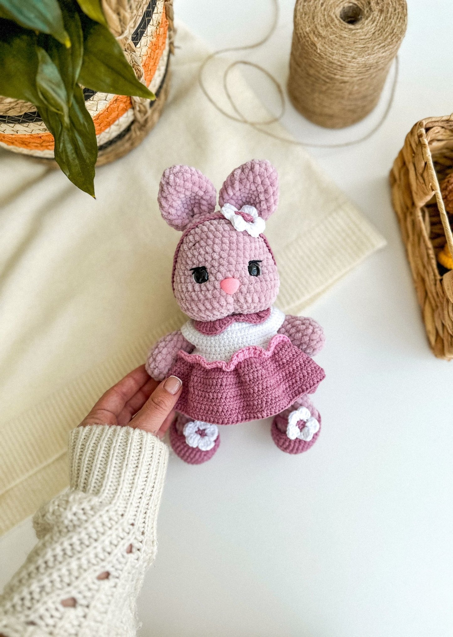 Pastel Crochet Bunny in Dress – Handmade Amigurumi Rabbit Plush - WoollyFox