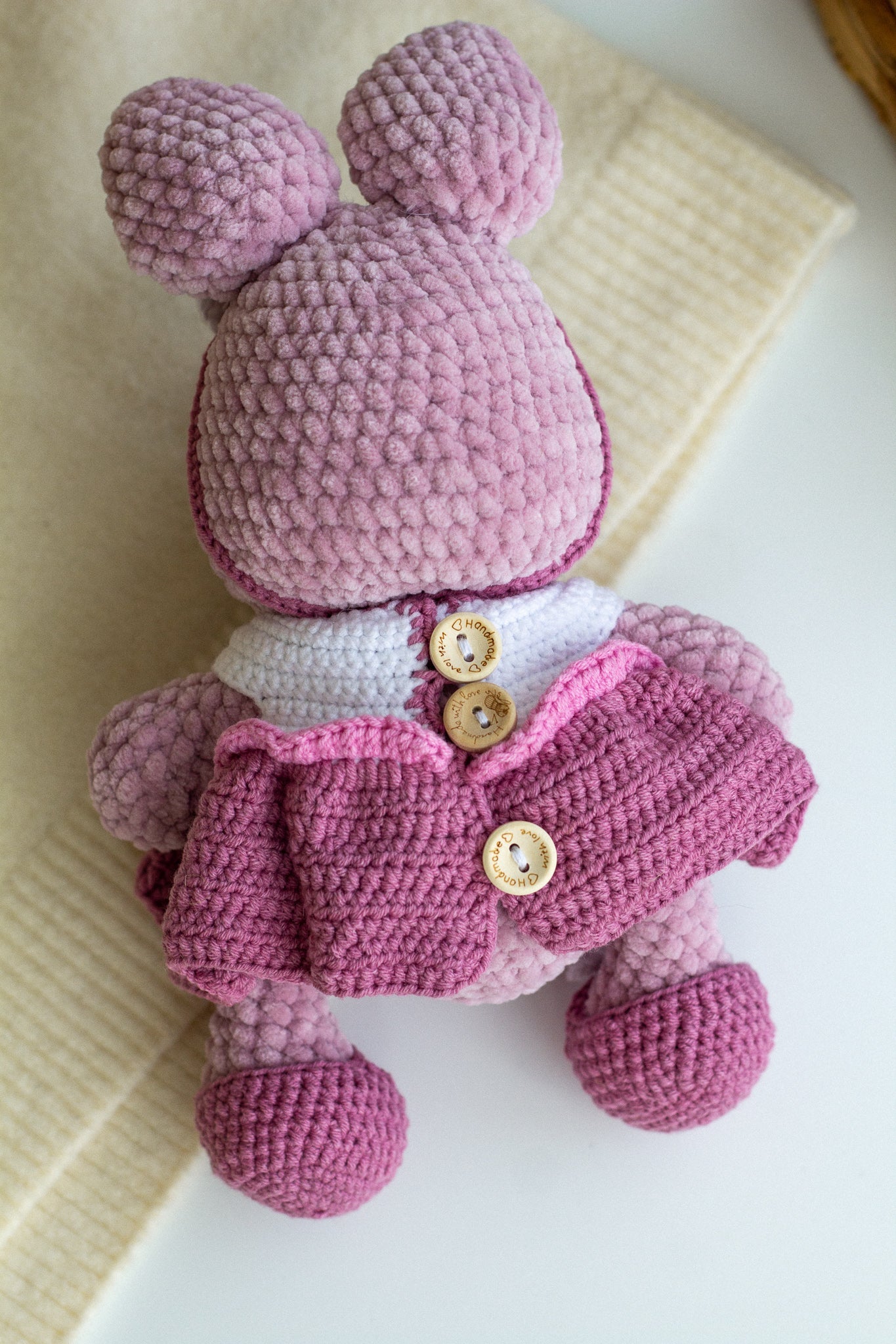 Pastel Crochet Bunny in Dress – Handmade Amigurumi Rabbit Plush - WoollyFox