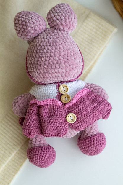 Pastel Crochet Bunny in Dress – Handmade Amigurumi Rabbit Plush - WoollyFox