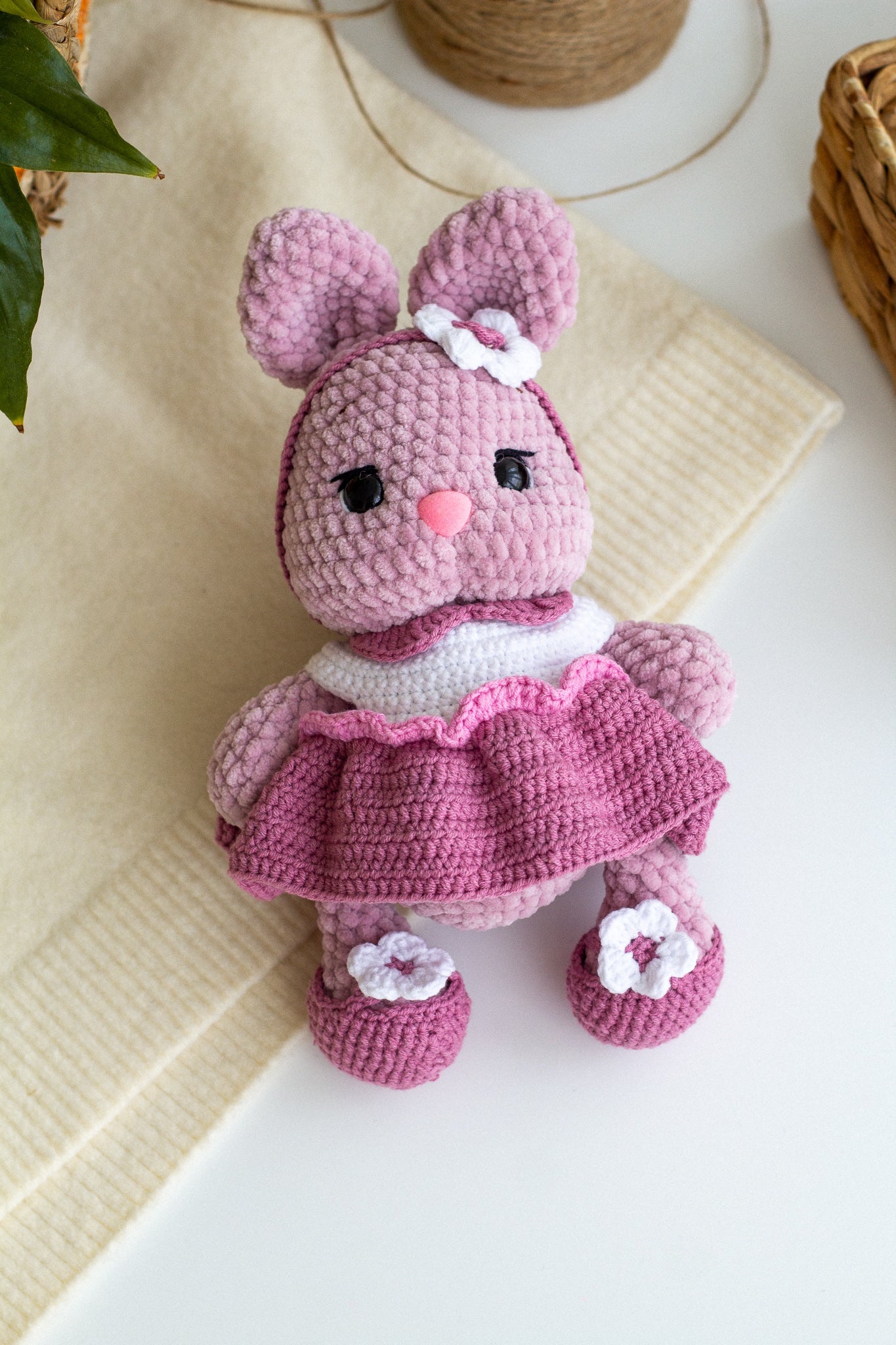 Pastel Crochet Bunny in Dress – Handmade Amigurumi Rabbit Plush - WoollyFox