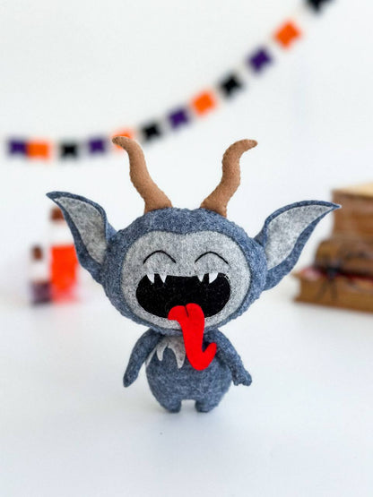 Handmade Halloween Krampus ornament – spooky amigurumi decoration, 11×8×3 cm