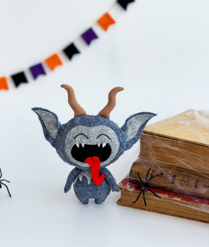 Handmade Halloween Krampus ornament – spooky amigurumi decoration, 11×8×3 cm