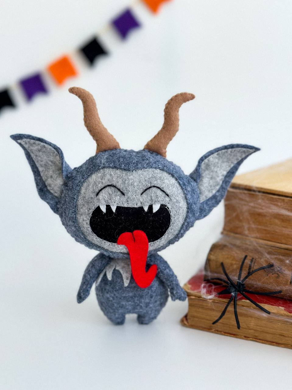 Handmade Halloween Krampus ornament – spooky amigurumi decoration, 11×8×3 cm