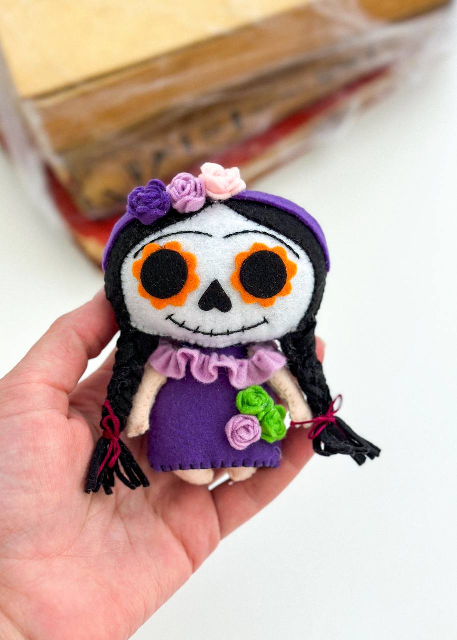 Elegant gothic Halloween doll ornament made of felt – Lady Katrina character decoration