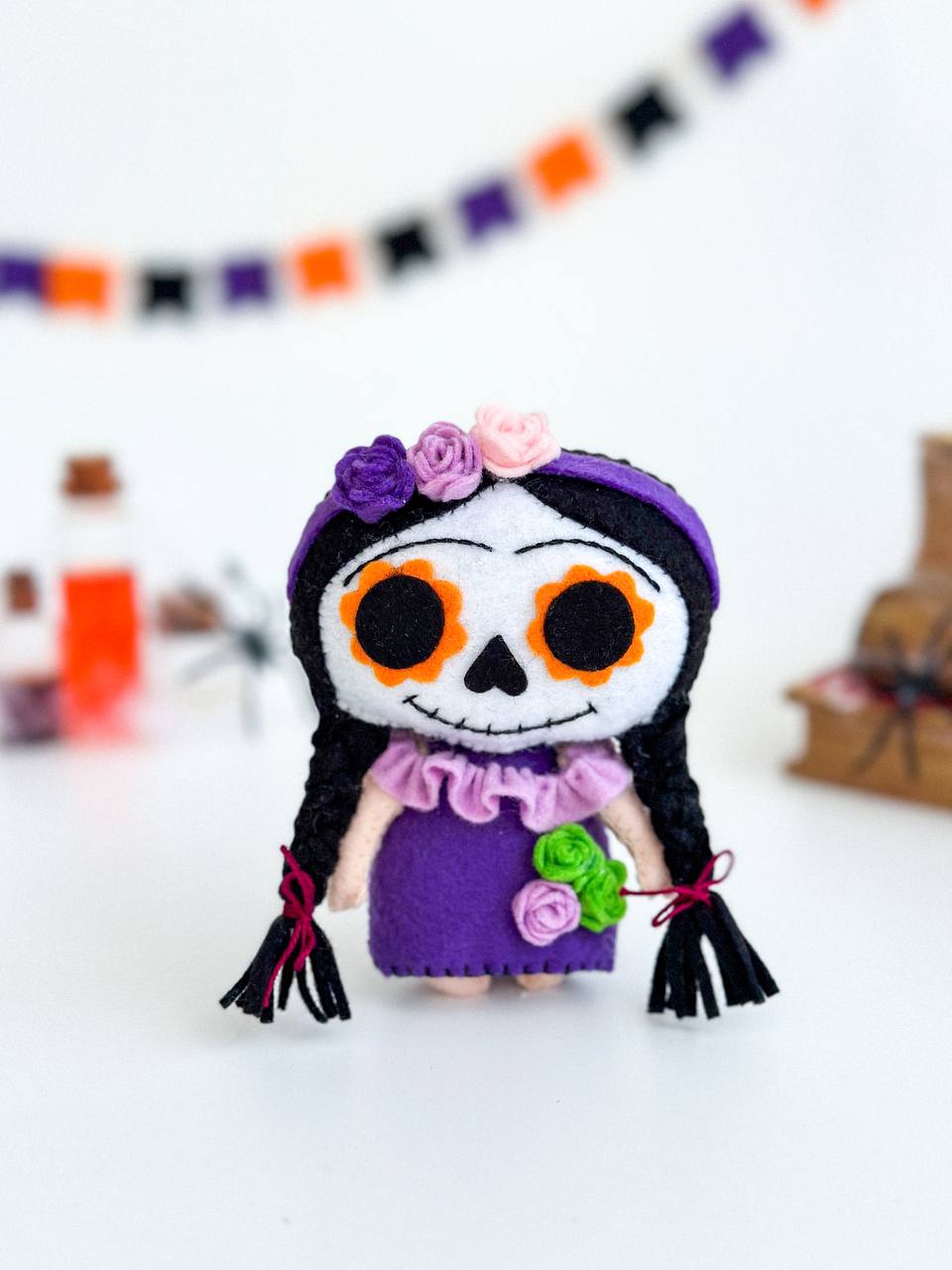 Lady Katrina Day of the Dead-inspired ornament – handmade seasonal Halloween figure

