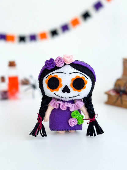 Lady Katrina Day of the Dead-inspired ornament – handmade seasonal Halloween figure

