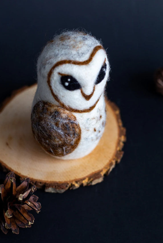 Owl sculpture on shelf – woodland themed felt animal decor