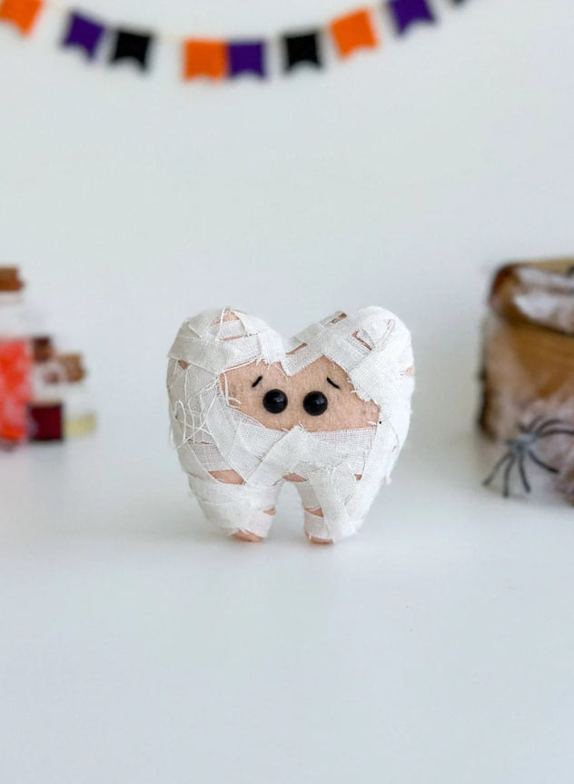 Cute tooth character Halloween ornament with stitches