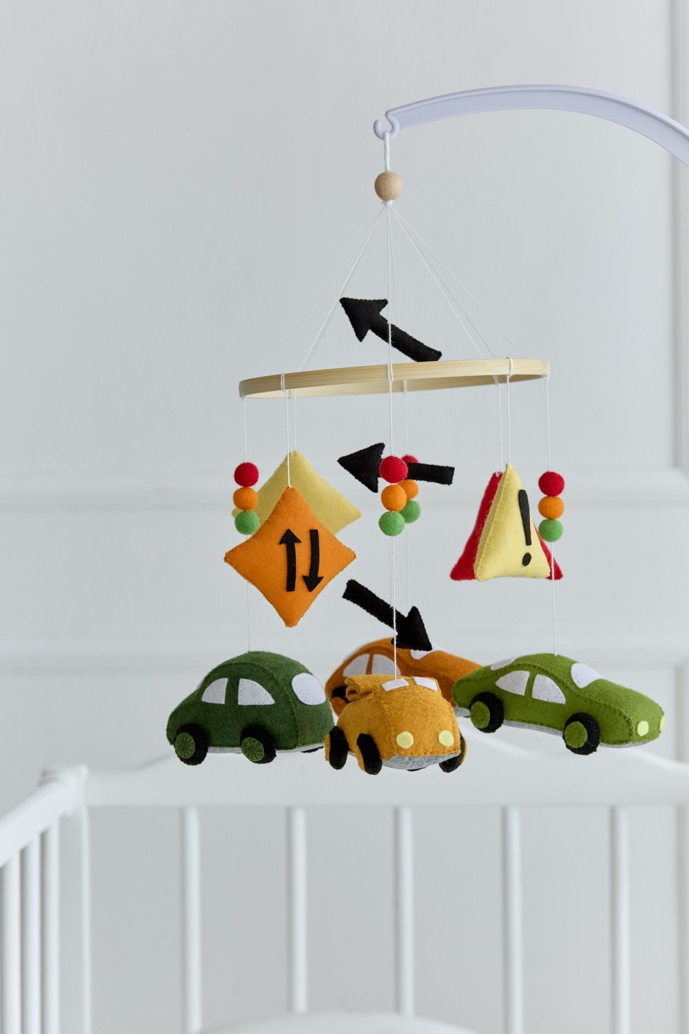 Road Trip Baby Mobile – Handmade Car Crib Mobile with Traffic Signs and Wool Balls - WoollyFox