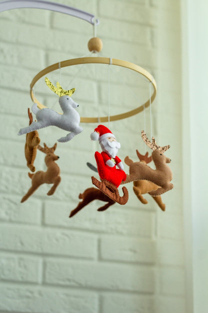 Santa and Reindeer Baby Mobile – Christmas Nursery Crib Decor - WoollyFox