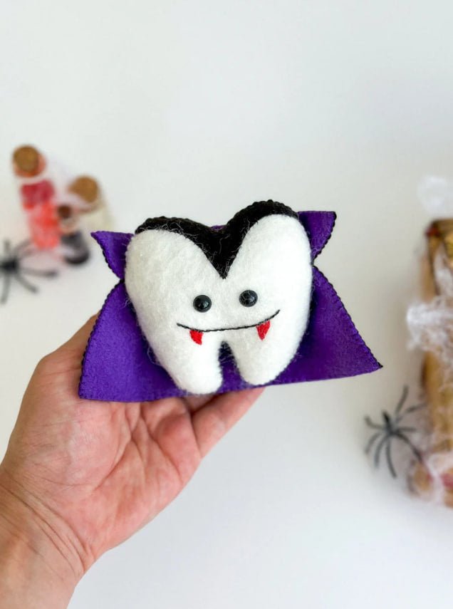 Vampire Tooth Ornament – Handmade Halloween Felt Dracula Decoration - WoollyFox