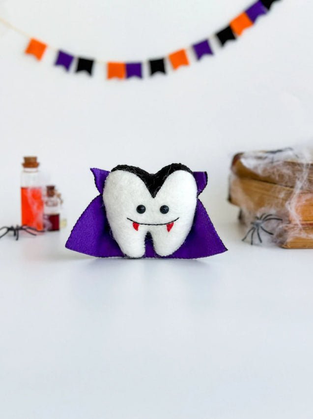 Vampire Tooth Ornament – Handmade Halloween Felt Dracula Decoration - WoollyFox