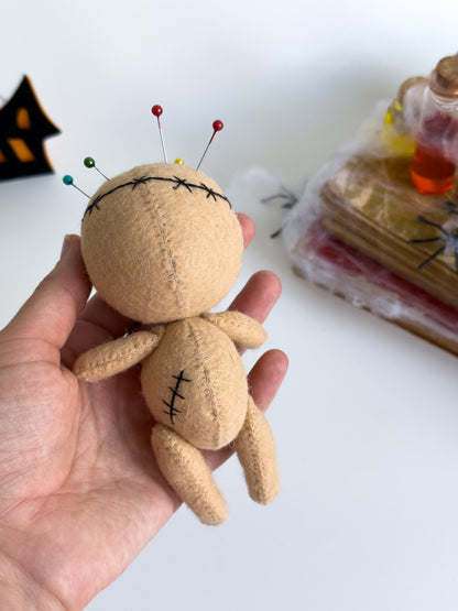 Voodoo Doll Plush – Handmade Felt Voodoo Plushie with Button Eyes – Halloween Decor – Spooky Gift (5 inch) - WoollyFox