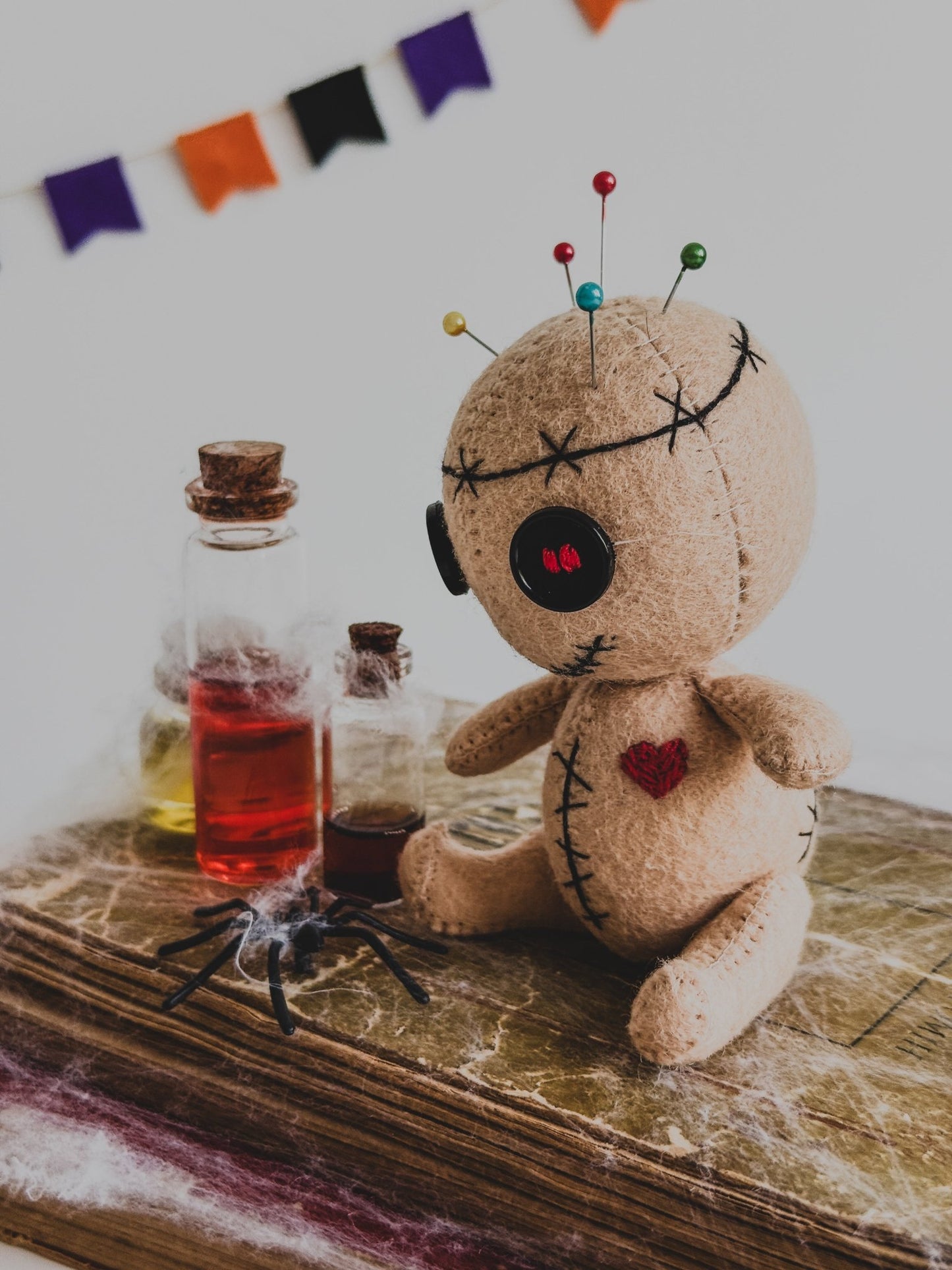 Voodoo Doll Plush – Handmade Felt Voodoo Plushie with Button Eyes – Halloween Decor – Spooky Gift (5 inch) - WoollyFox