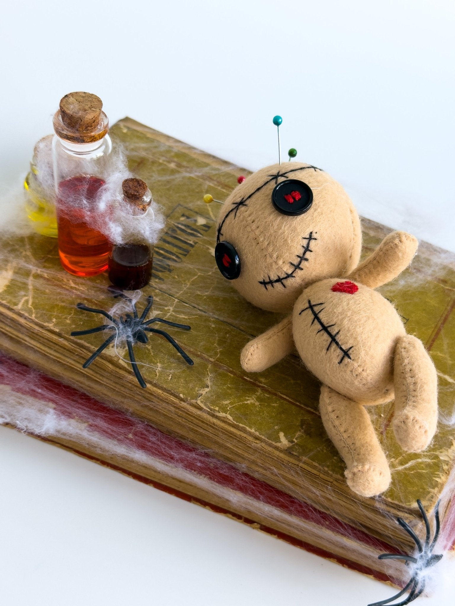 Voodoo Doll Plush – Handmade Felt Voodoo Plushie with Button Eyes – Halloween Decor – Spooky Gift (5 inch) - WoollyFox