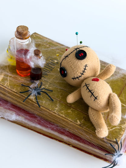 Voodoo Doll Plush – Handmade Felt Voodoo Plushie with Button Eyes – Halloween Decor – Spooky Gift (5 inch) - WoollyFox