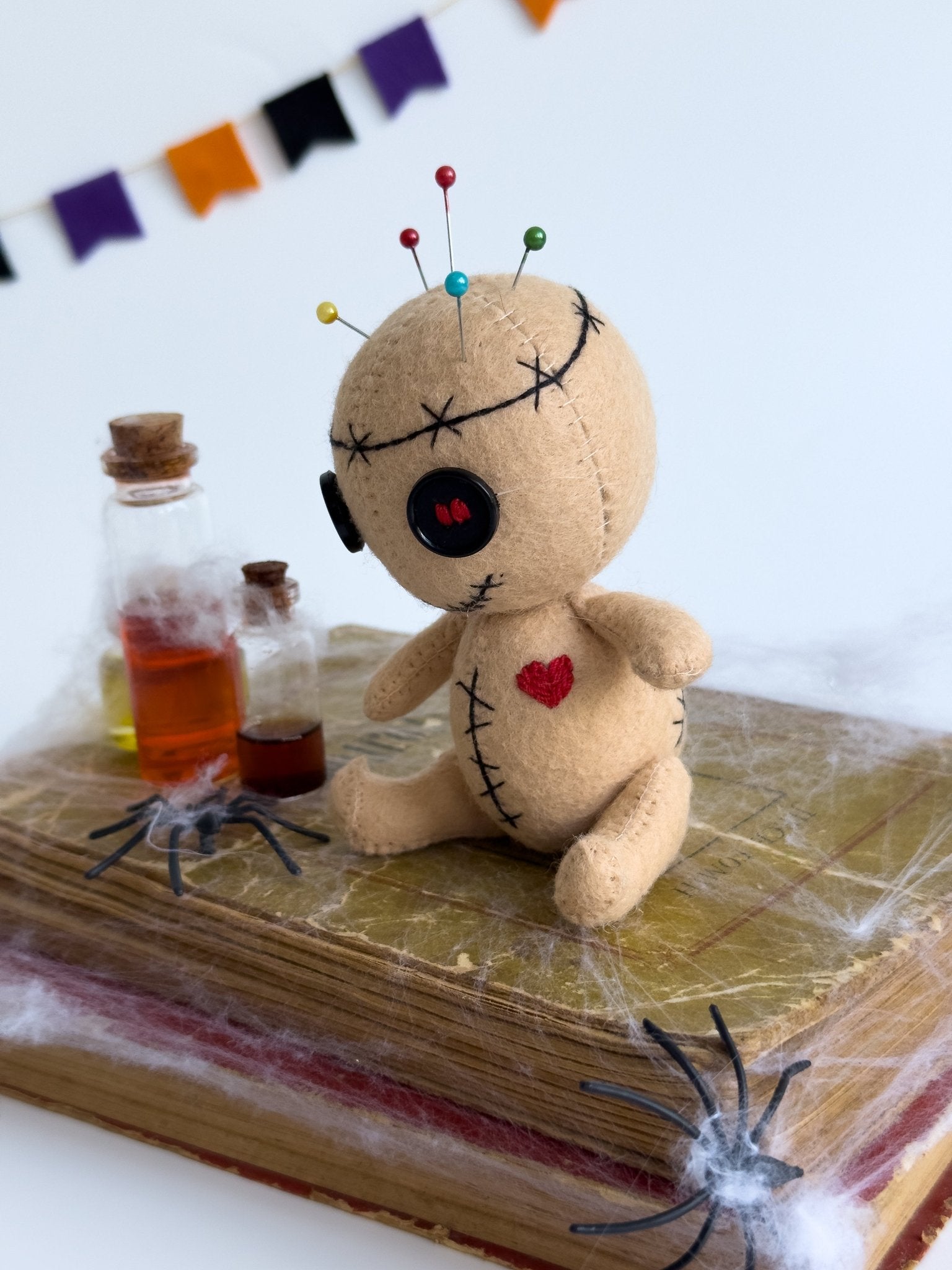 Voodoo Doll Plush – Handmade Felt Voodoo Plushie with Button Eyes – Halloween Decor – Spooky Gift (5 inch) - WoollyFox